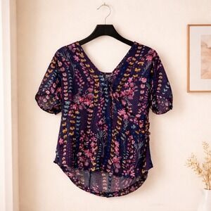 Meadow Rue Anthropologie Botanical Floral Wrap Blouse Sz 10 Romantic Spring Boho